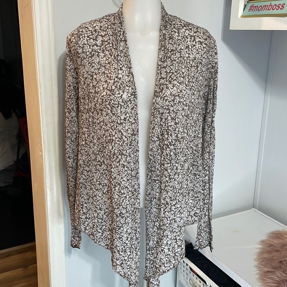Anthropologie-Velvet semi-Sheer brown floral cárdigan size S